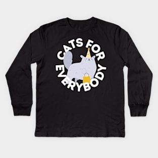 Cats For Everybody Festive Cat Bearing Gifts Funny Christmas Gift for Cat Owners and Feline Lovers Kids Long Sleeve T-Shirt